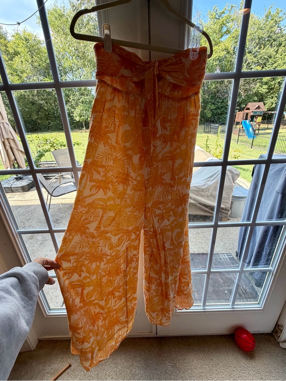 Womens Orange Floral Wide-Leg Pants - Lightweight Summer Romper